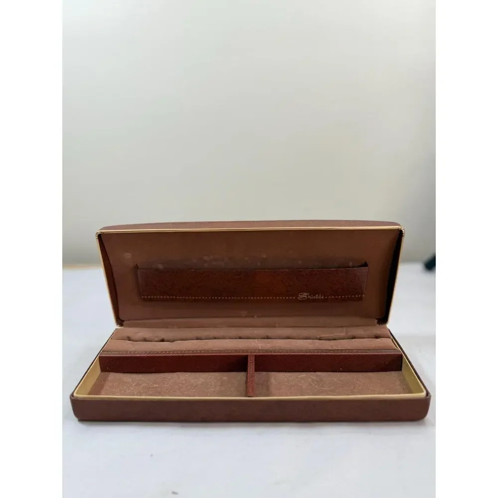Vintage Shields Men's Leather Dresser Valet Box | Gold Tooled Crown, 1960s